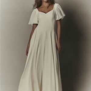 Elegant Ivory Maxi Dress with Flutter Sleeves